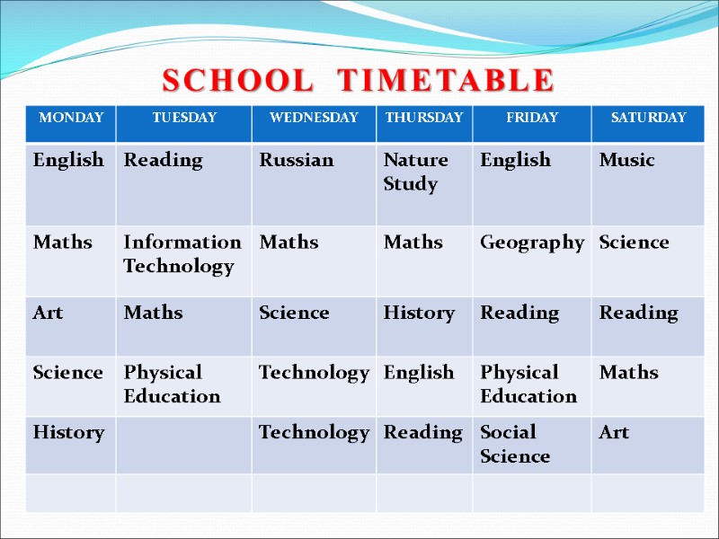 SCHOOL  TIMETABLE